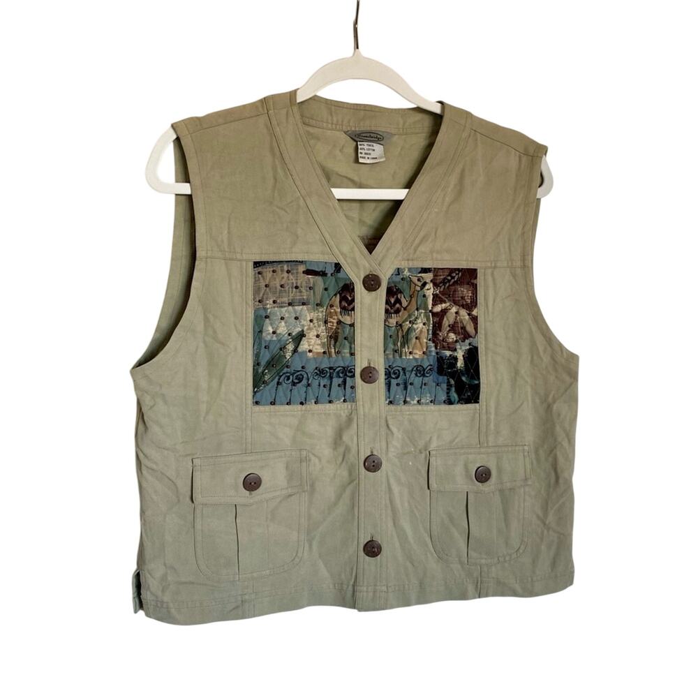 Stonebridge Tencel/Cotton Blend V-Neck Embellished Gorpcore Hiking Pocket Vest